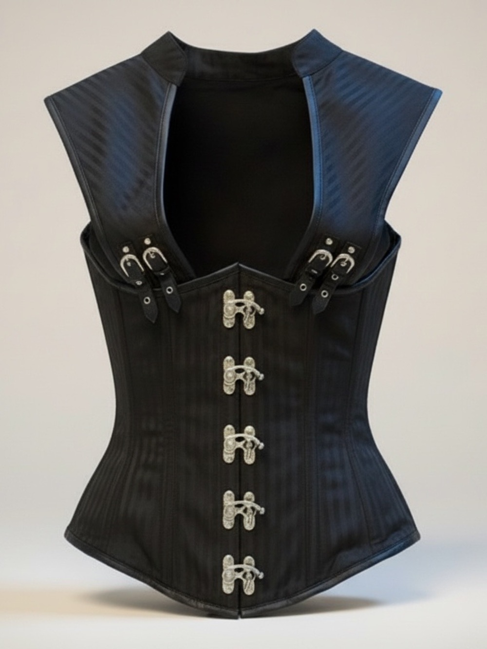 Black Satin Gothic Underbust Corset with Silver Clasps Tag Size 30